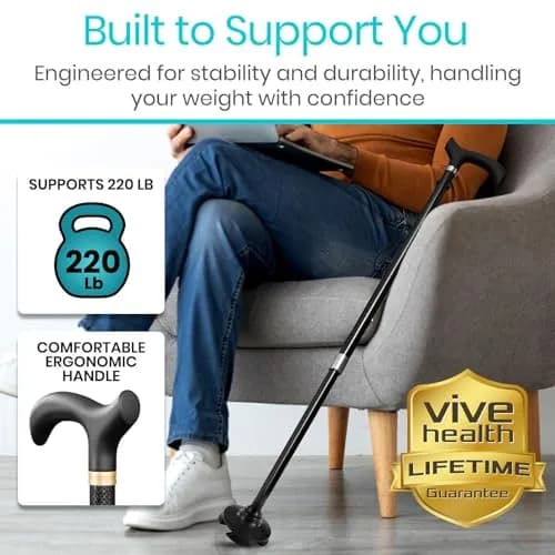 Vive Carbon Fiber Standing Cane - Heavy Duty Walking Stick for Men & Women | Self-Standing, Adjustable, Lightweight thumbnail 7