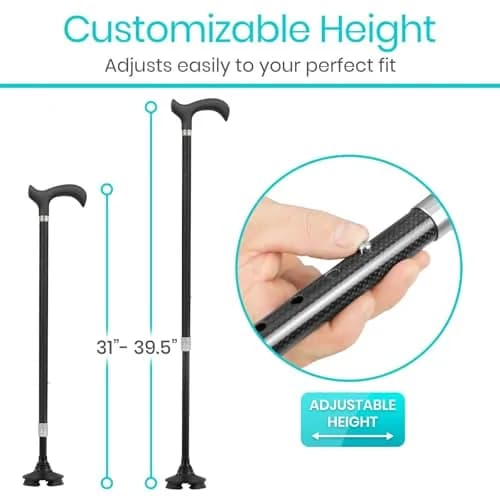 Vive Carbon Fiber Standing Cane - Heavy Duty Walking Stick for Men & Women | Self-Standing, Adjustable, Lightweight thumbnail 8