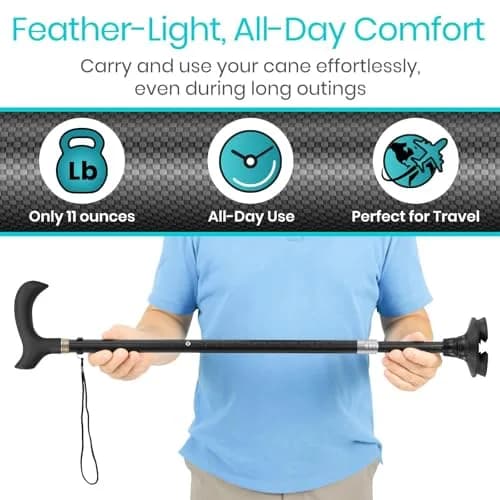 Vive Carbon Fiber Standing Cane - Heavy Duty Walking Stick for Men & Women | Self-Standing, Adjustable, Lightweight thumbnail 4