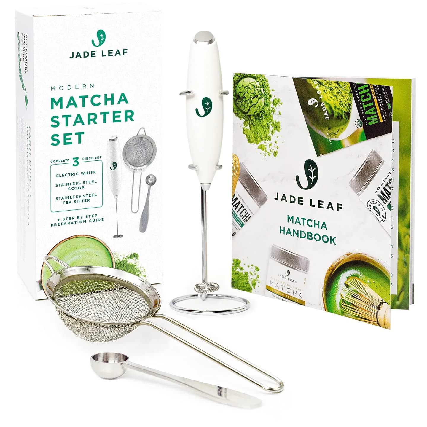 Jade Leaf Modern Matcha Whisk Set with Electric Frother, Scoop & Sifter | Beginner-Friendly Clump-Free Matcha Preparation — Modern Matcha Set