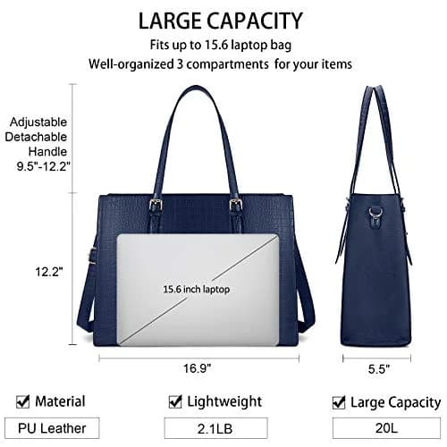 Lubardy Women's 15.6 Inch Laptop Tote Bag | Water-Resistant Crocodile Pattern Leather Briefcase with Padded Compartment thumbnail 5
