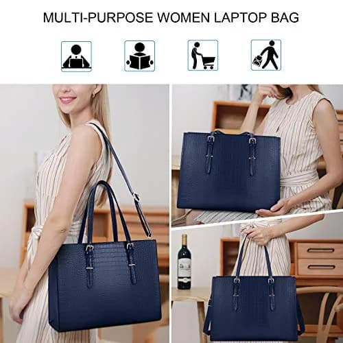 Lubardy Women's 15.6 Inch Laptop Tote Bag | Water-Resistant Crocodile Pattern Leather Briefcase with Padded Compartment thumbnail 2