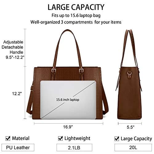 Lubardy Crocodile Pattern Leather Laptop Tote Bag 43.4 cm (16.9 inches) | Water-Resistant Work Briefcase for Women thumbnail 5
