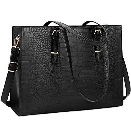 Lubardy Black Crocodile Leather Tote Bag for Women 15.6 Inch | Water-Resistant Work Briefcase thumbnail 1