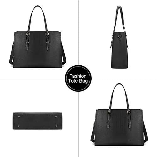 Lubardy Black Crocodile Leather Tote Bag for Women 15.6 Inch | Water-Resistant Work Briefcase thumbnail 6