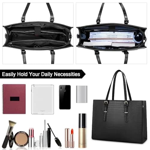 Lubardy Black Crocodile Leather Tote Bag for Women 15.6 Inch | Water-Resistant Work Briefcase thumbnail 3