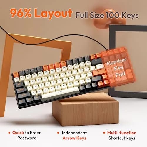RK ROYAL KLUDGE RK100 Wireless Mechanical Keyboard RGB Backlit Bluetooth5.1/2.4G/Wired 96% Full Size 100-Key Hot Swappable Red Switch Carbon | Gaming Keyboard with RGB & Hot-Swap thumbnail 5