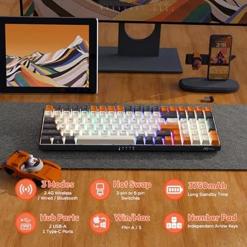 RK ROYAL KLUDGE RK100 Wireless Mechanical Keyboard RGB Backlit Bluetooth5.1/2.4G/Wired 96% Full Size 100-Key Hot Swappable Red Switch Carbon | Gaming Keyboard with RGB & Hot-Swap thumbnail 6