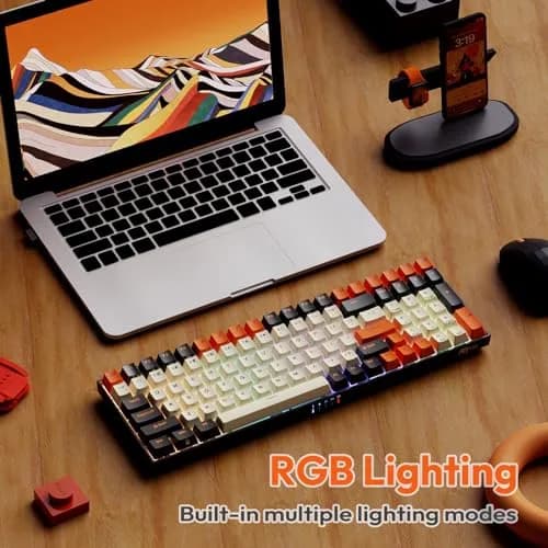 RK ROYAL KLUDGE RK100 Wireless Mechanical Keyboard RGB Backlit Bluetooth5.1/2.4G/Wired 96% Full Size 100-Key Hot Swappable Red Switch Carbon | Gaming Keyboard with RGB & Hot-Swap thumbnail 2