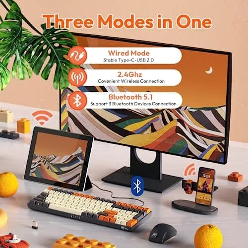 RK ROYAL KLUDGE RK100 Wireless Mechanical Keyboard RGB Backlit Bluetooth5.1/2.4G/Wired 96% Full Size 100-Key Hot Swappable Red Switch Carbon | Gaming Keyboard with RGB & Hot-Swap thumbnail 3