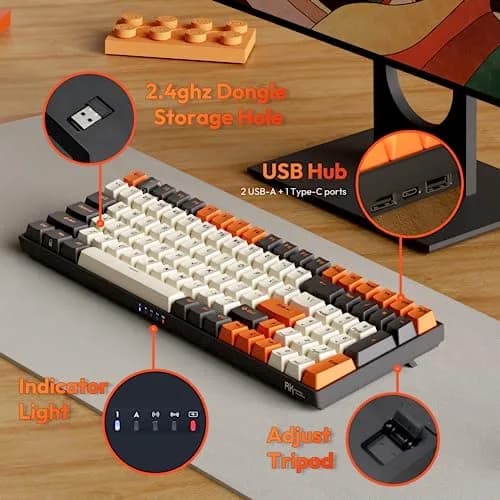 RK ROYAL KLUDGE RK100 Wireless Mechanical Keyboard RGB Backlit Bluetooth5.1/2.4G/Wired 96% Full Size 100-Key Hot Swappable Blue Switch Carbon | Compact Gaming Keyboard thumbnail 6