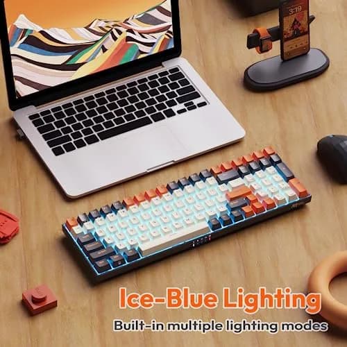RK ROYAL KLUDGE RK100 Wireless Mechanical Keyboard RGB Backlit Bluetooth5.1/2.4G/Wired 96% Full Size 100-Key Hot Swappable Blue Switch Carbon | Compact Gaming Keyboard thumbnail 7
