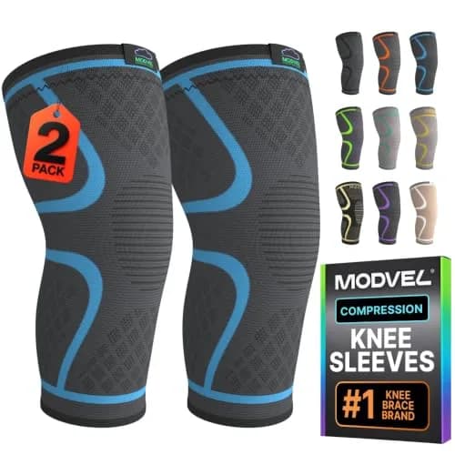 Modvel Compression Knee Brace for Women & Men - 2 Pack | Support for Knee Pain, Arthritis & Meniscus Tear (Size Large, Blue) thumbnail 1