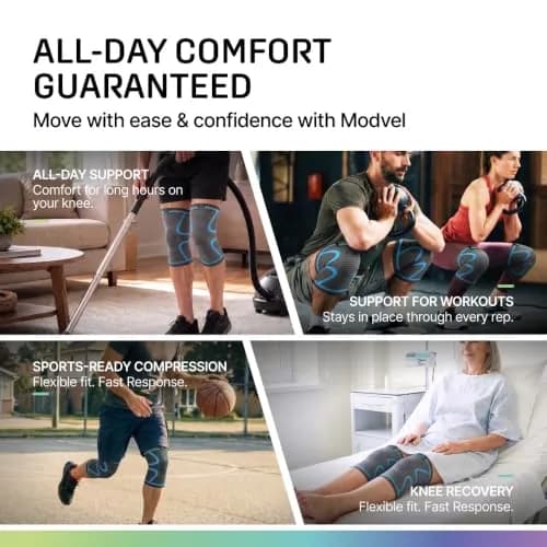 Modvel Compression Knee Brace for Women & Men - 2 Pack | Support for Knee Pain, Arthritis & Meniscus Tear (Size Large, Blue) thumbnail 5