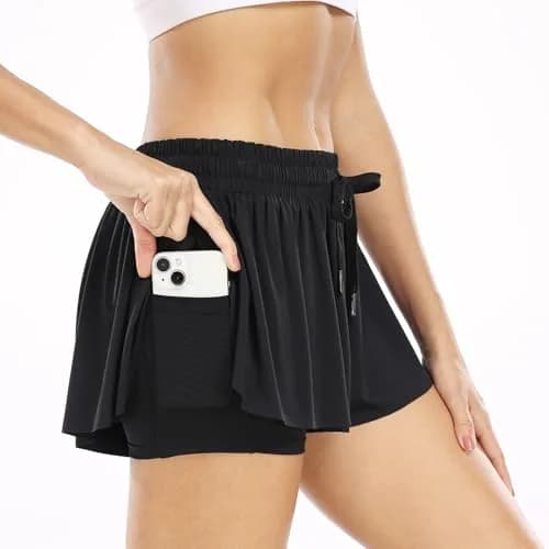 Wsirmet Butterfly Shorts for Women 2-in-1 Athletic Skorts with Pocket, 5cm (2in) Inseam | Moisture-Wicking & Quick-Dry for Gym & Running thumbnail 3