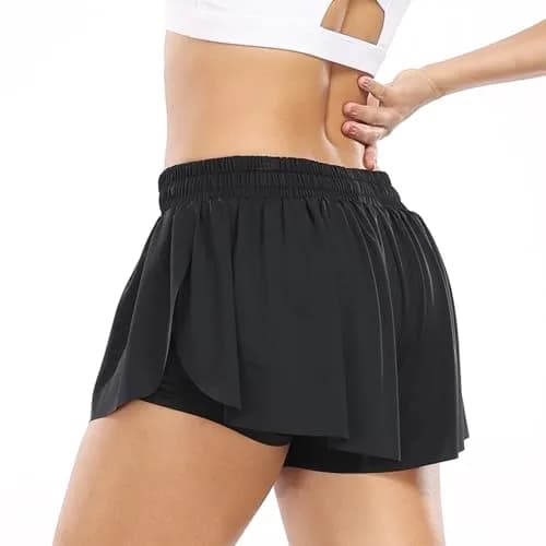 Wsirmet Butterfly Shorts for Women 2-in-1 Athletic Skorts with Pocket, 9-inch Outseam (Black) thumbnail 6