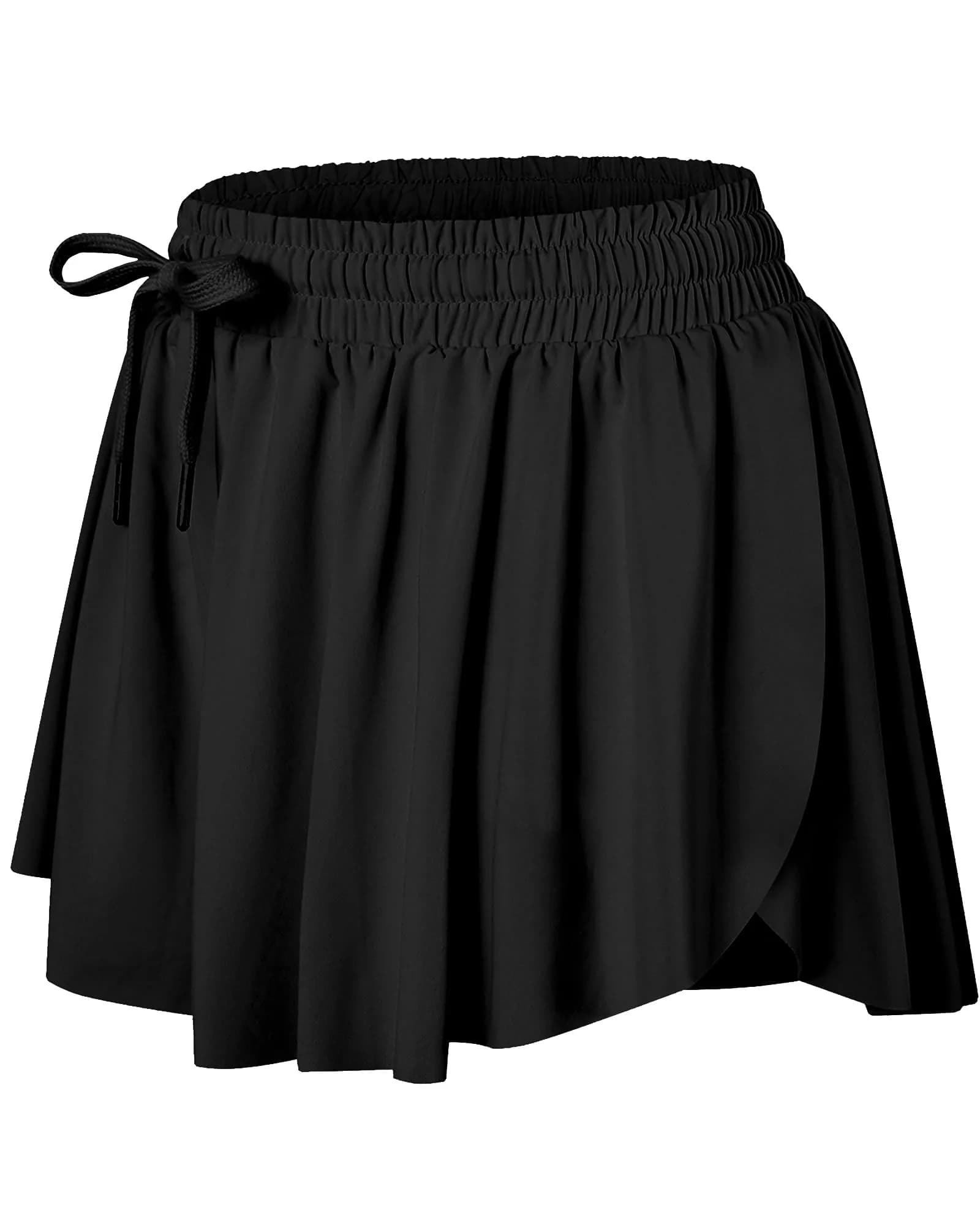 Wsirmet Butterfly Shorts for Women 2-in-1 Athletic Skorts with Pocket, 9-inch Outseam (Black)