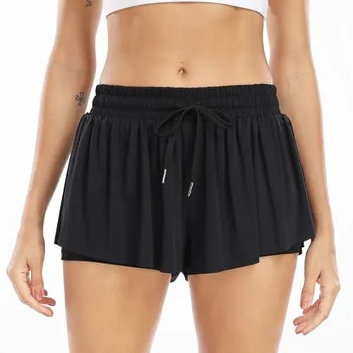 Wsirmet Butterfly Shorts for Women 2-in-1 Athletic Skorts with Pocket, 9-inch Outseam (Black) thumbnail 2