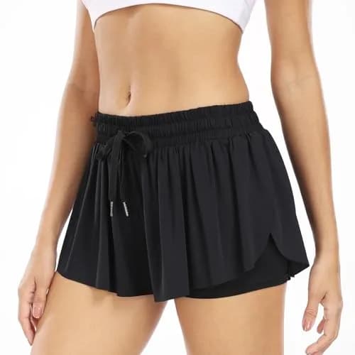 Wsirmet Butterfly Shorts for Women 2-in-1 Athletic Skorts with Pocket, 9-inch Outseam (Black) thumbnail 4