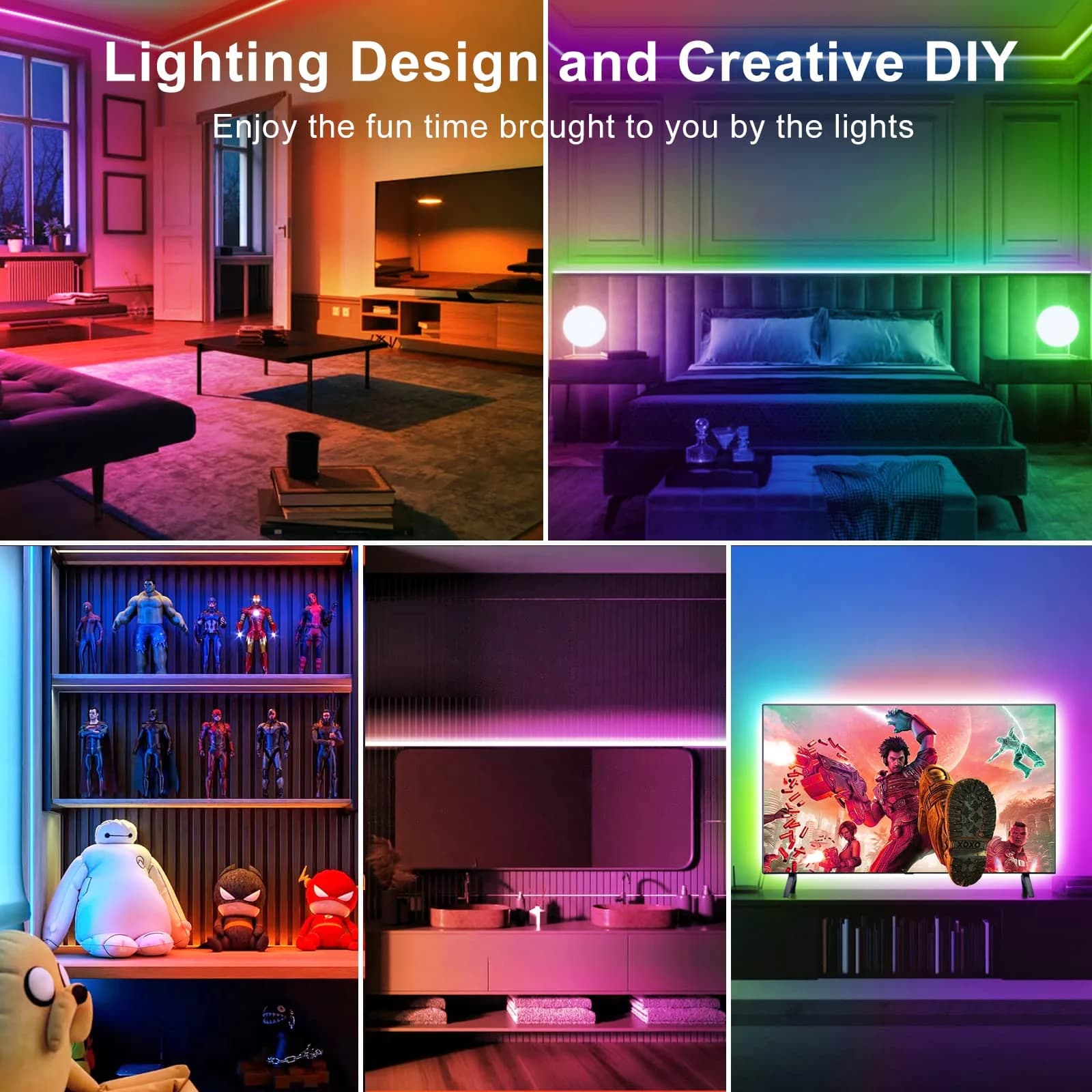 TJOY 50ft Bluetooth LED Strip Lights | RGB Color Changing Lights with Phone & Mic Control thumbnail 5