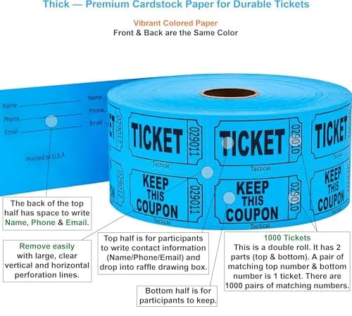 Tacticai Raffle Tickets Double Roll 1000 Count Blue | Consecutively Numbered for Events thumbnail 2