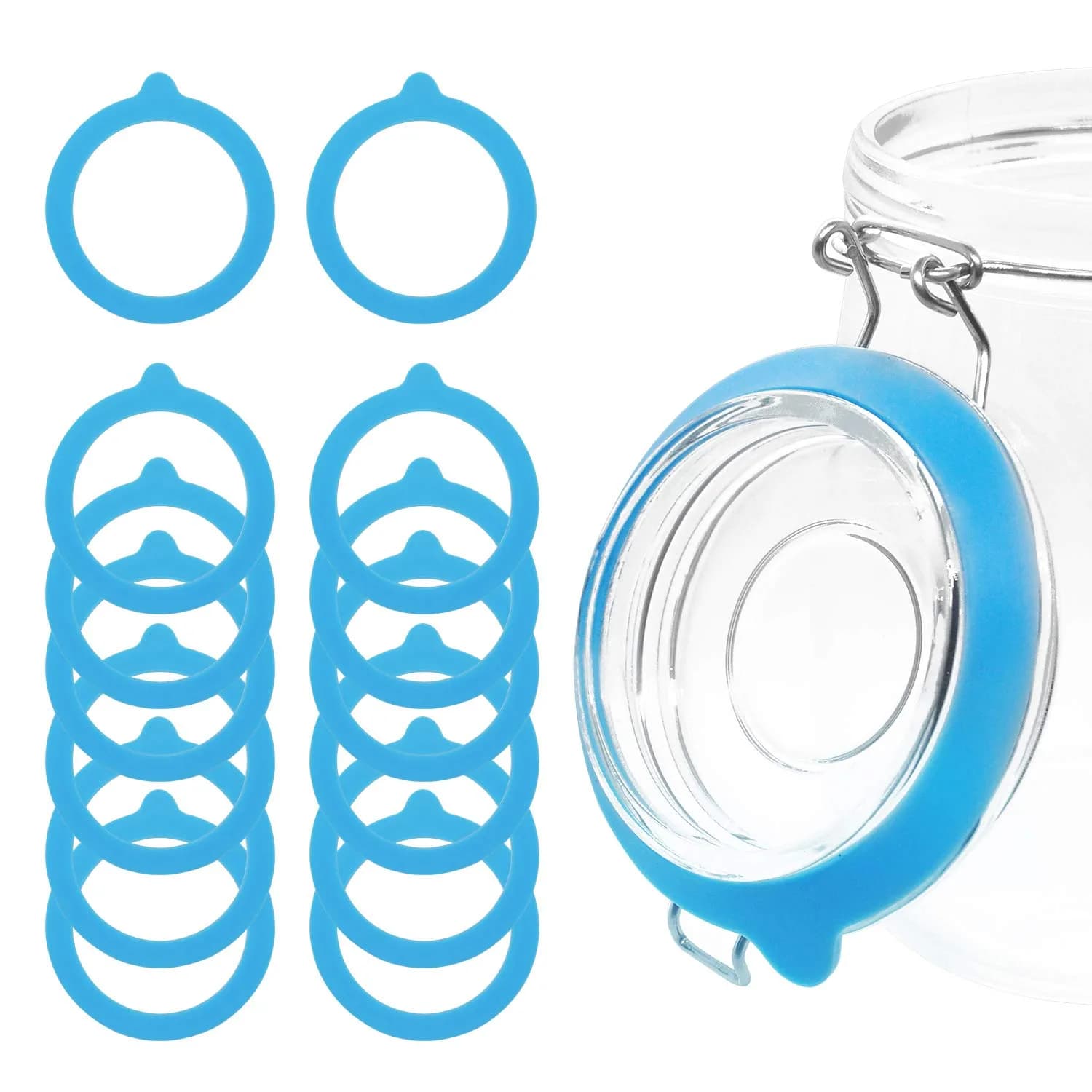 FCENDS White Silicone Jar Sealing Rings for Wide Mouth Mason Jars | Airtight & Leakproof Replacement Gaskets (12-Pack) — Blue