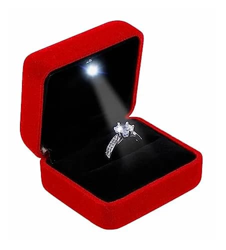 Omeet LED Velvet Ring Box for Proposal, Engagement, Wedding, Slim - Red | Compact & Elegant Jewelry Storage thumbnail 1