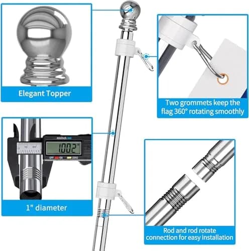 ZMTECH 6 FT Stainless Steel Flag Pole Kit with Upgraded Bracket & Tangle Free Rings | Adjustable Residential & Commercial Use thumbnail 5