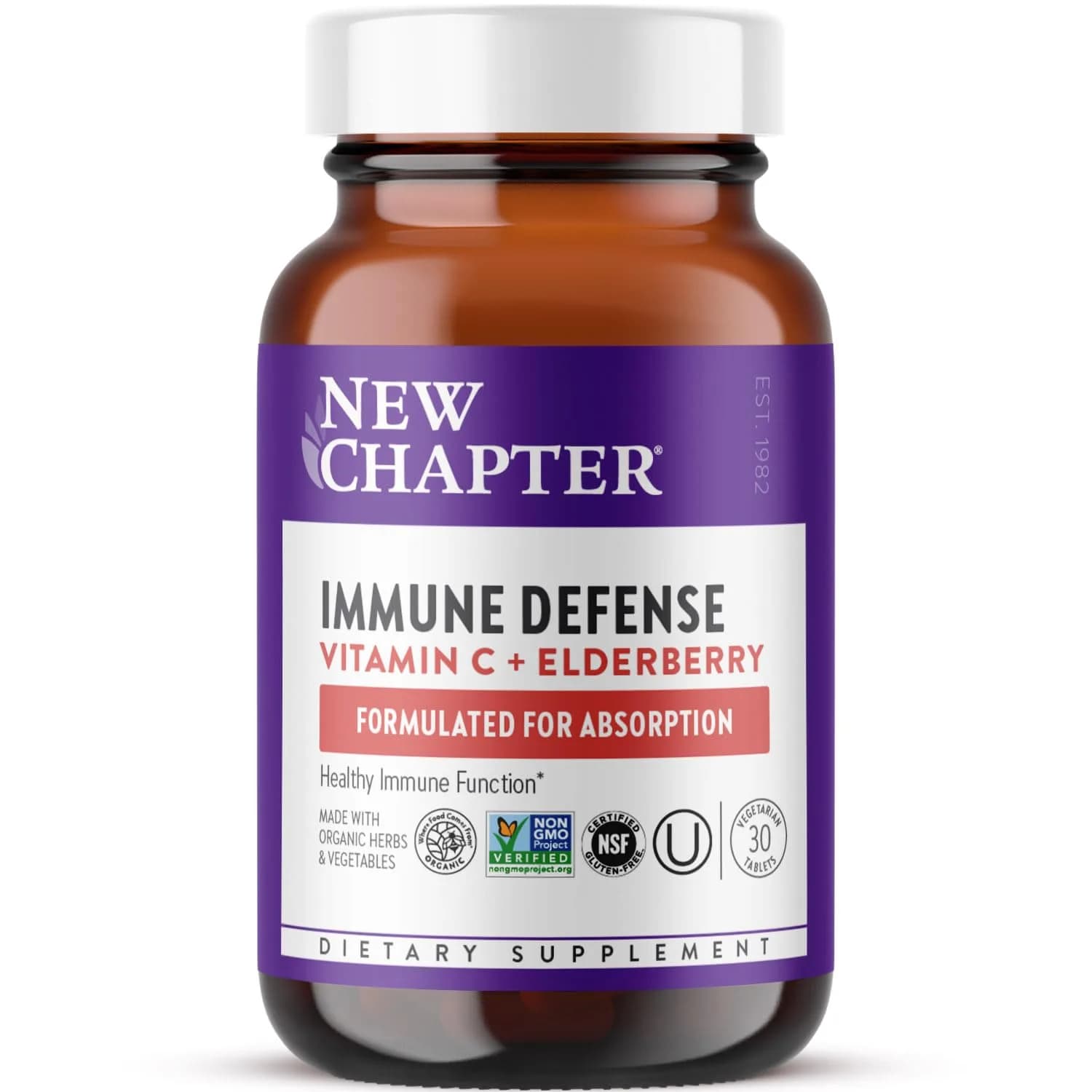 New Chapter Immune Defense, Vitamin C + Elderberry, 30 Count | Supports Immune Function & Stress Response - main product image