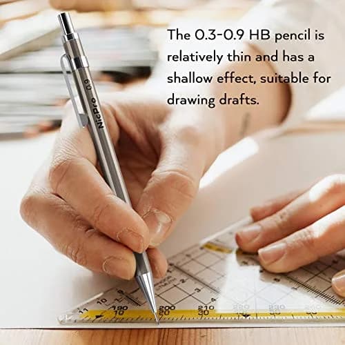 Nicpro 6PCS Metal Mechanical Pencil Set, Full Copper Drafting Pencil 0.3, 0.5, 0.7, 0.9 mm & 2PCS 2mm Graphite Lead Holder for Art Sketching Drawing thumbnail 7