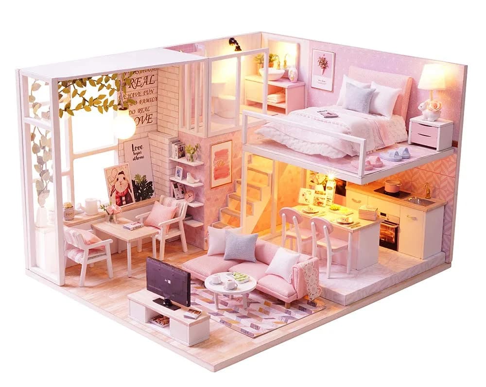 Flever Tranquil Life DIY Miniature Dollhouse Kit with Loft Apartment Scene, 1:32 Scale | 18-24 Hour Assembly