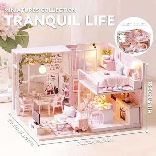Flever Tranquil Life DIY Miniature Dollhouse Kit with Loft Apartment Scene, 1:32 Scale | 18-24 Hour Assembly thumbnail 2