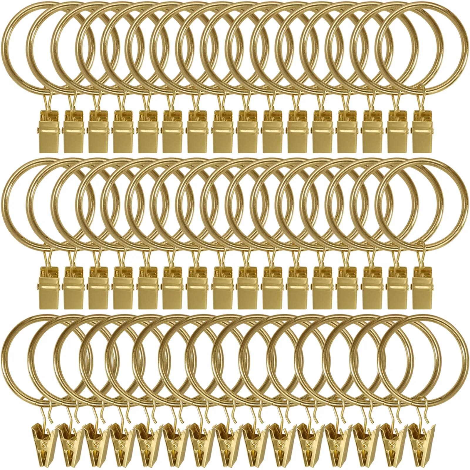 LLPJS Curtain Rings with Clips 1.5 inch ID | 20 Pack Black Durable Metal — Gold / 1.5" I D