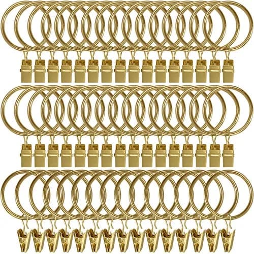 LLPJS Curtain Rings with Clips 1.5 inch ID | Gold 60 Pack for Elegant Drapery thumbnail 1
