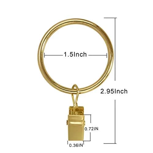 LLPJS Curtain Rings with Clips 1.5 inch ID | Gold 60 Pack for Elegant Drapery thumbnail 2