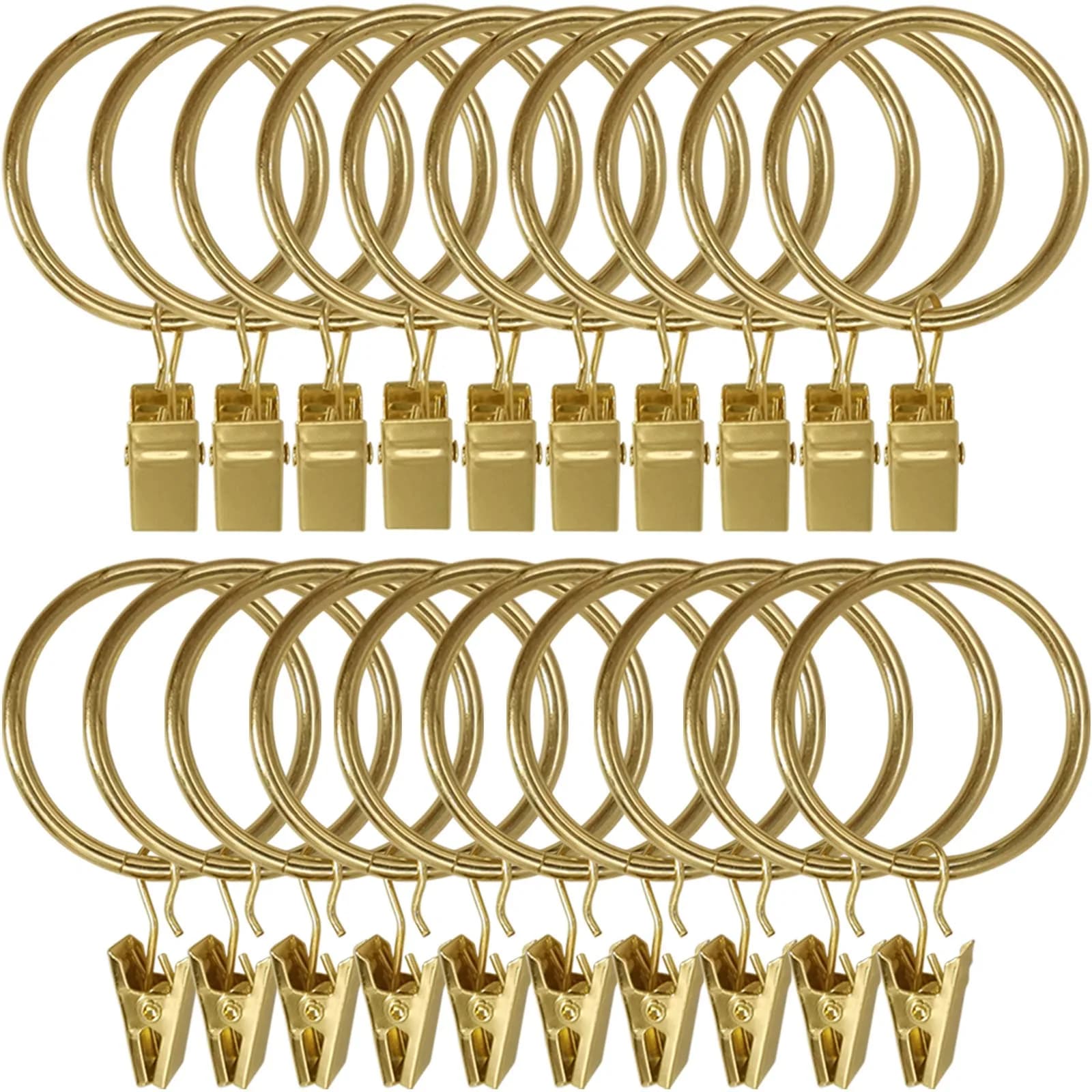 LLPJS Curtain Rings with Clips 1.5 inch ID | 20 Pack Black Durable Metal — Gold / 1.5" I D