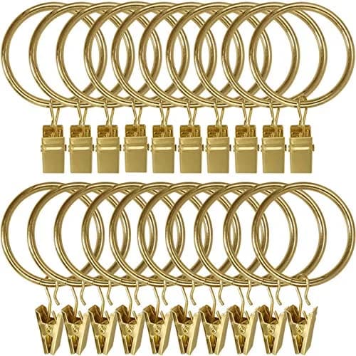 LLPJS Curtain Rings with Clips 1.5 inch ID | Gold, Set of 20, Durable & Elegant thumbnail 1