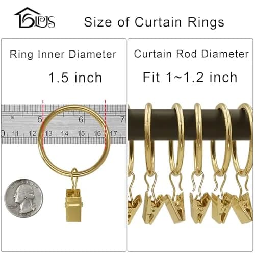 LLPJS Curtain Rings with Clips 1.5 inch ID | Gold, Set of 20, Durable & Elegant thumbnail 3
