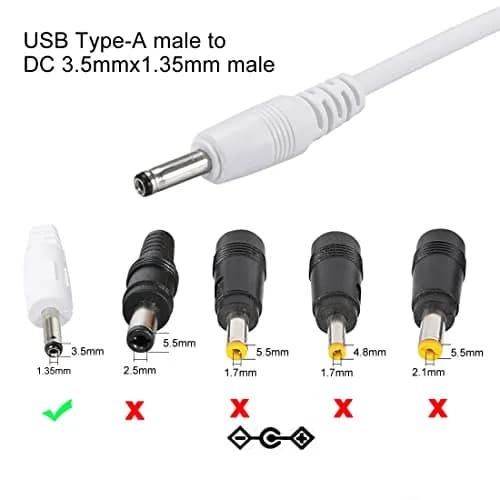 uxcell USB Type-A Male to 3.5 x 1.35mm DC 5V 1A Barrel Connector Charge Cable 1m (3.28ft) White | Powers USB Fans, Desk Lamps, Mini Speakers thumbnail 4