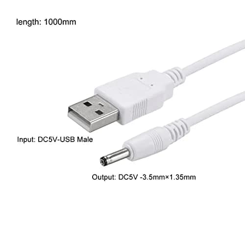 uxcell USB Type-A Male to 3.5 x 1.35mm DC 5V 1A Barrel Connector Charge Cable 1m (3.28ft) White | Powers USB Fans, Desk Lamps, Mini Speakers thumbnail 5