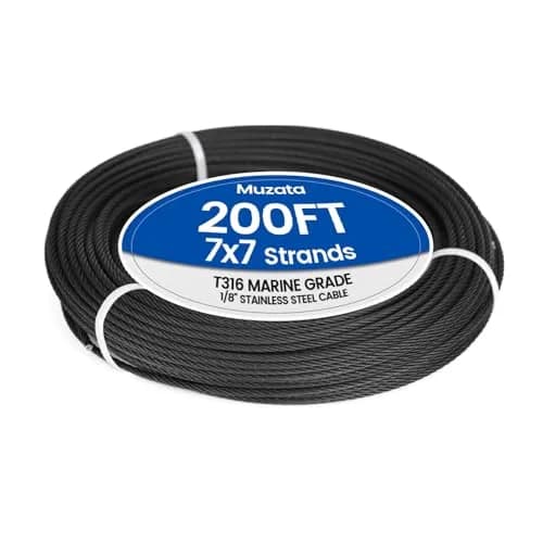 Muzata 200ft 1/8" Black T316 Stainless Steel Cable Railing Wire Rope WR19 | Modern Black Finish, Rust-Resistant, 1800 lbs Strength thumbnail 1
