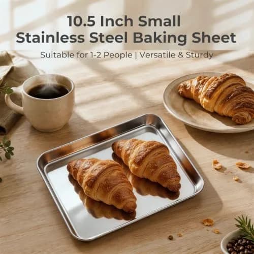 TeamFar 4 PCS Stainless Steel Toaster Oven Pan 10.5"x8"x1" | Healthy, Durable & Easy to Clean thumbnail 5