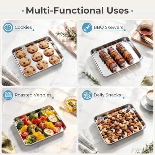 TeamFar 4 PCS Stainless Steel Toaster Oven Pan 10.5"x8"x1" | Healthy, Durable & Easy to Clean thumbnail 6