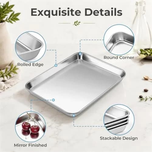 TeamFar 4 PCS Stainless Steel Toaster Oven Pan 10.5"x8"x1" | Healthy, Durable & Easy to Clean thumbnail 3