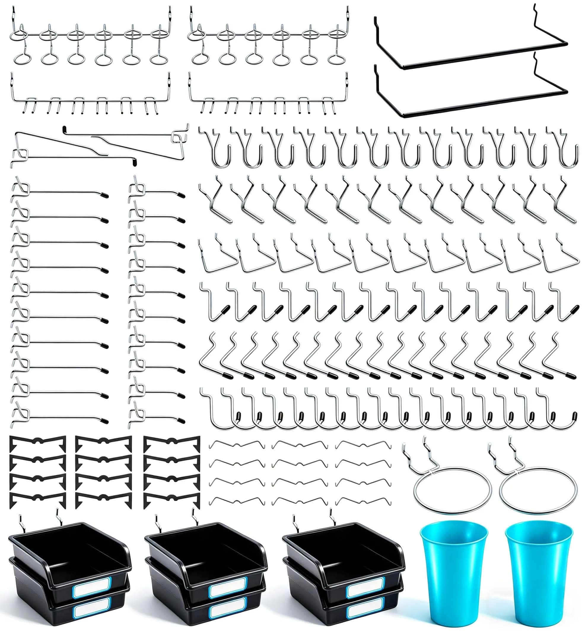 FRIMOONY Pegboard Hooks with Bins & Locks, 204 PCS (80 Locks) | Organize Tools & Supplies