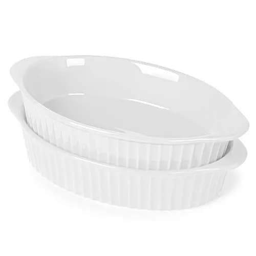 LEETOYI Porcelain Small Oval Au Gratin Pans, Baking Dish Set for 1 or 2 person servings, Bakeware with Double Handle for Kitchen and Home, Set of 2 (White) | Oven & Microwave Safe thumbnail 1