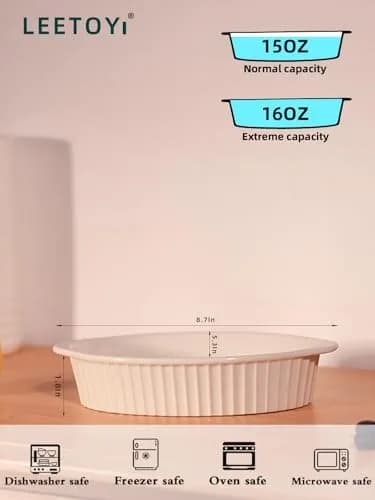 LEETOYI Porcelain Small Oval Au Gratin Pans, Baking Dish Set for 1 or 2 person servings, Bakeware with Double Handle for Kitchen and Home, Set of 2 (White) | Oven & Microwave Safe thumbnail 7
