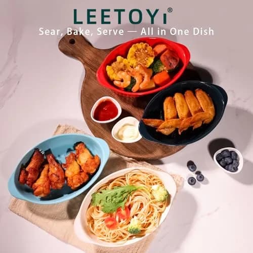 LEETOYI Porcelain Small Oval Au Gratin Pans, Baking Dish Set for 1 or 2 person servings, Bakeware with Double Handle for Kitchen and Home, Set of 2 (White) | Oven & Microwave Safe thumbnail 3
