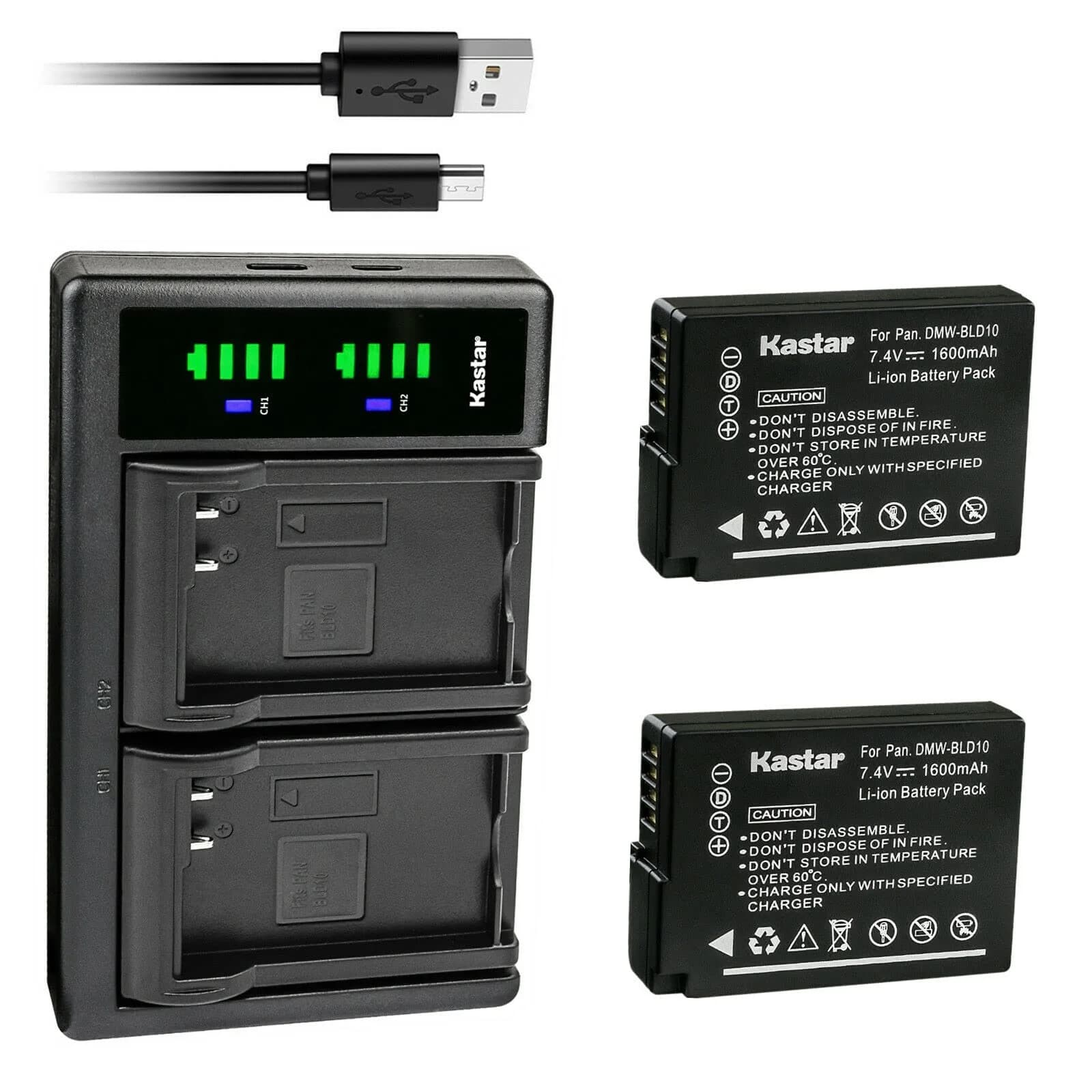 Kastar 2-Pack Battery and LTD2 USB Charger for Panasonic DMW-BLD10, DMC-GX1, G3, GF2 | Lithium-Ion 7.4V 1600mAh