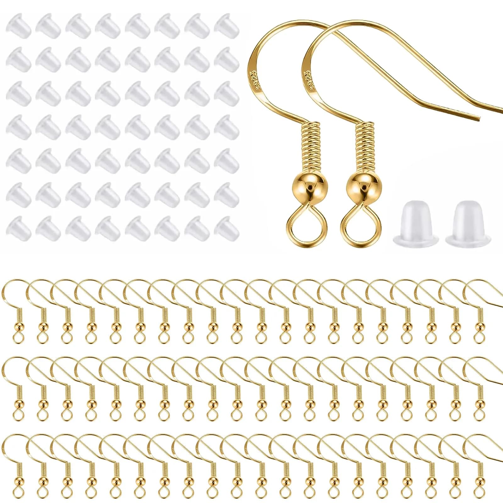 Lhedon 925 Sterling Silver Earring Hooks 200 PCS | Hypoallergenic Jewelry Making Kit with Jump Rings & Backs